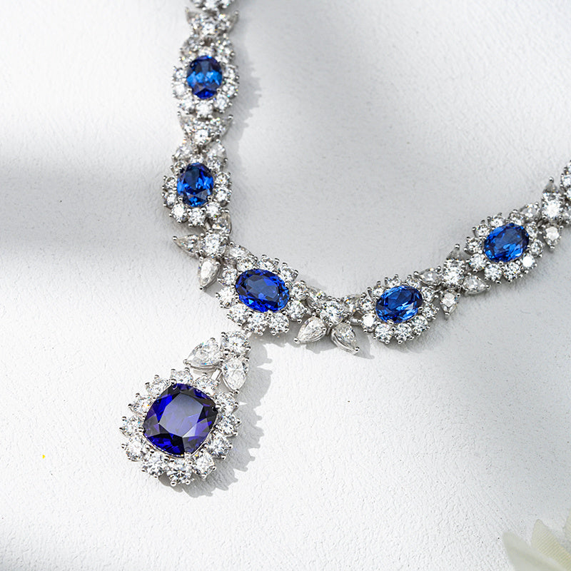 Magnificent Royal Blue Sapphire & Diamond Statement Necklace