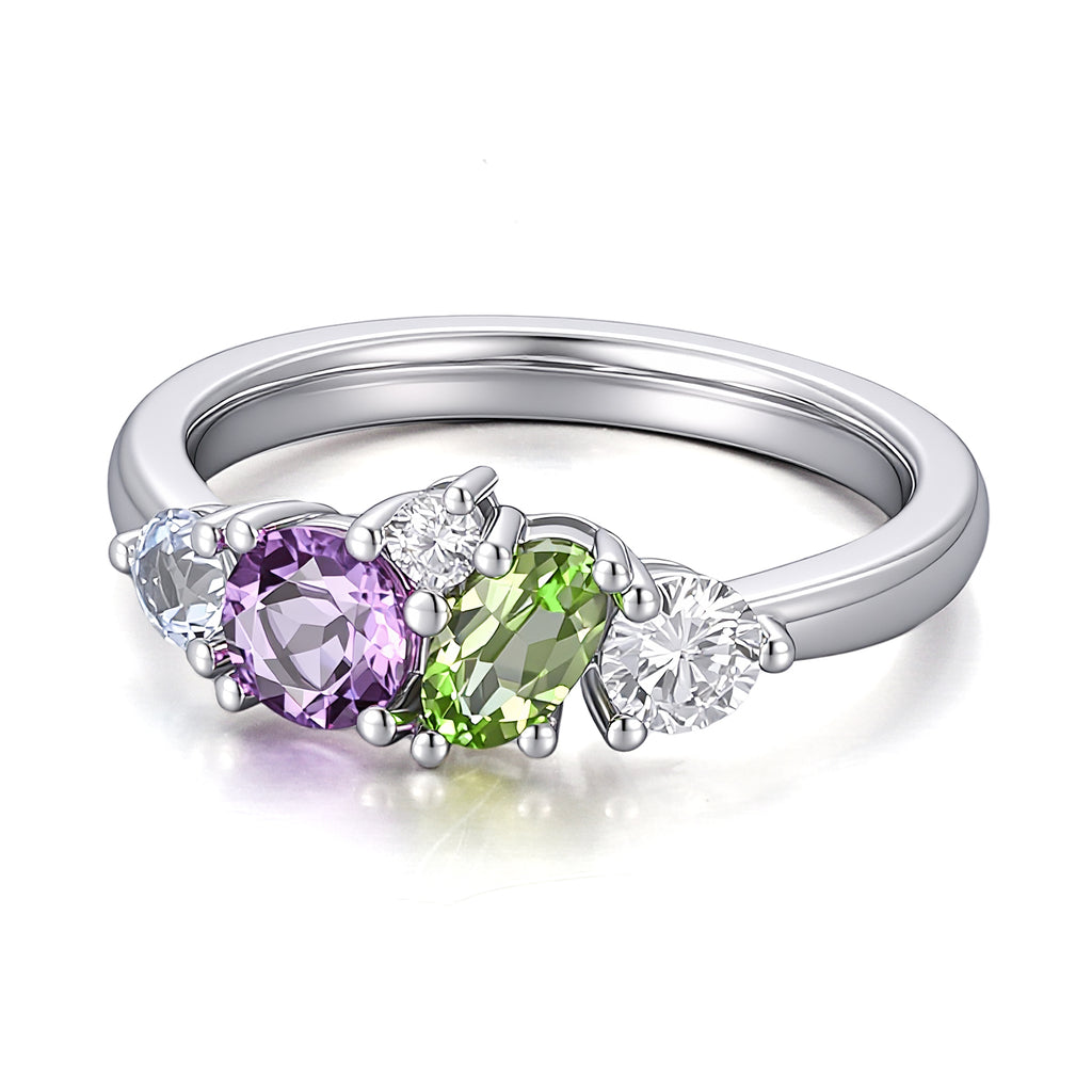 Personalized Trio Gemstone & Diamond Accent Ring