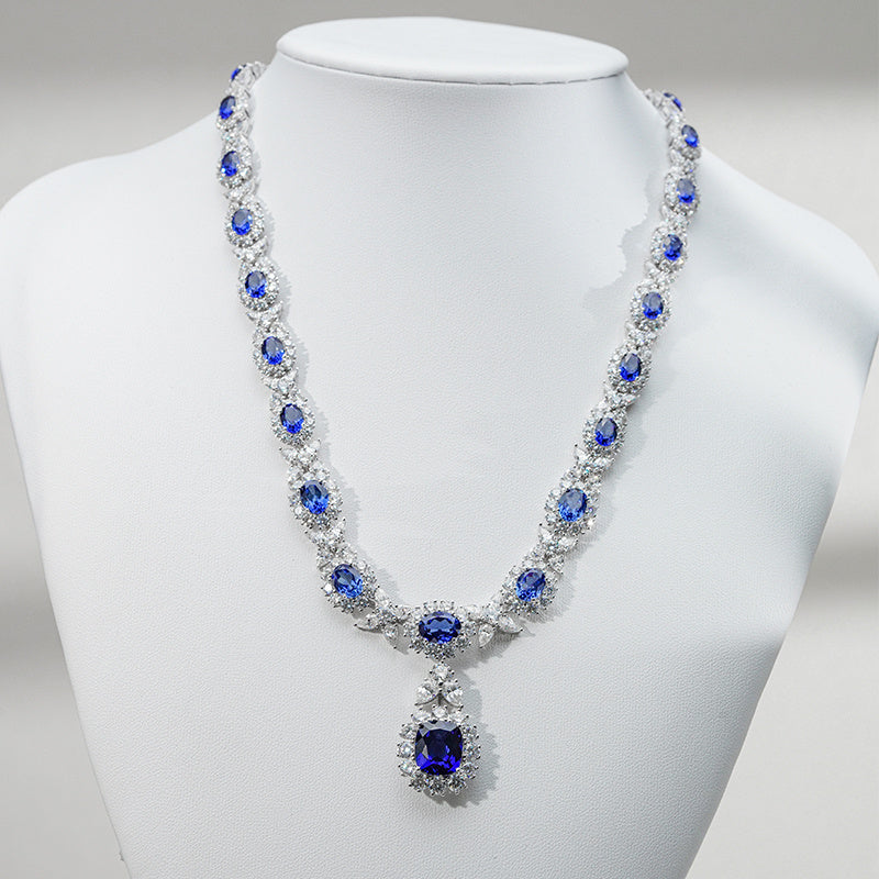 Magnificent Royal Blue Sapphire & Diamond Statement Necklace