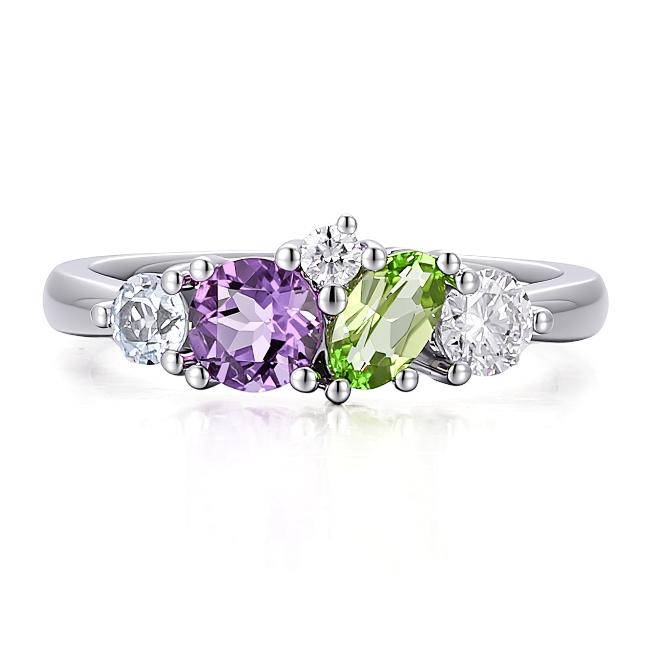 Personalized Trio Gemstone & Diamond Accent Ring