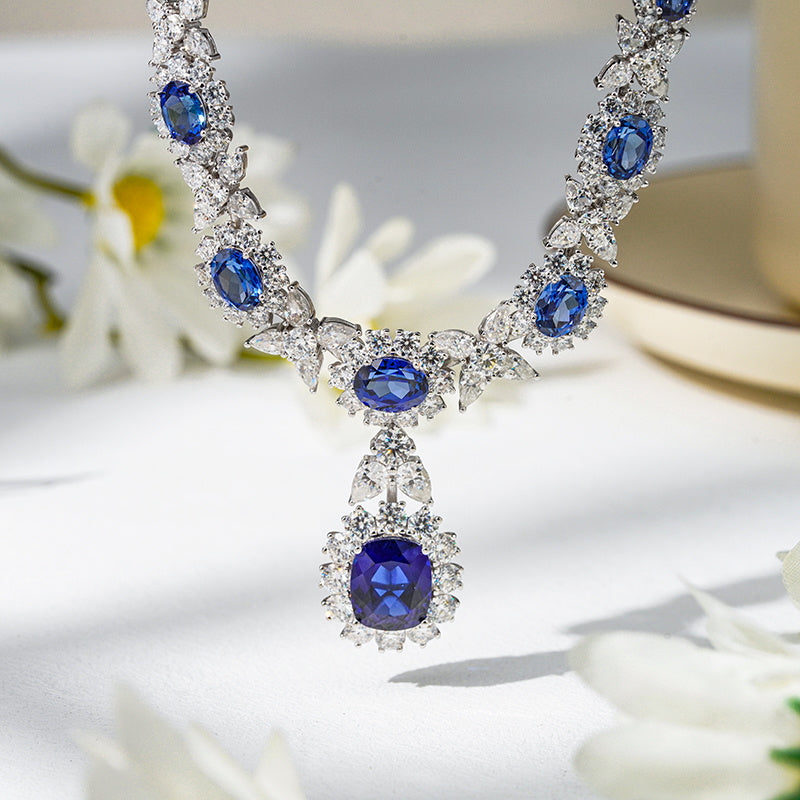 Magnificent Royal Blue Sapphire & Diamond Statement Necklace