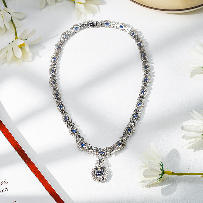 Magnificent Royal Blue Sapphire & Diamond Statement Necklace