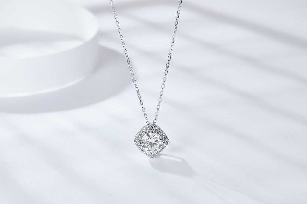 Dazzling Cushion-Cut Diamond Halo Pendant Necklace