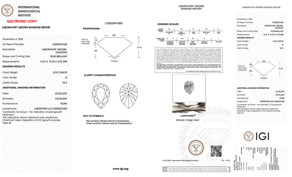 CVD LG553241620 5.33CT G VS2 PEAR  EX EX