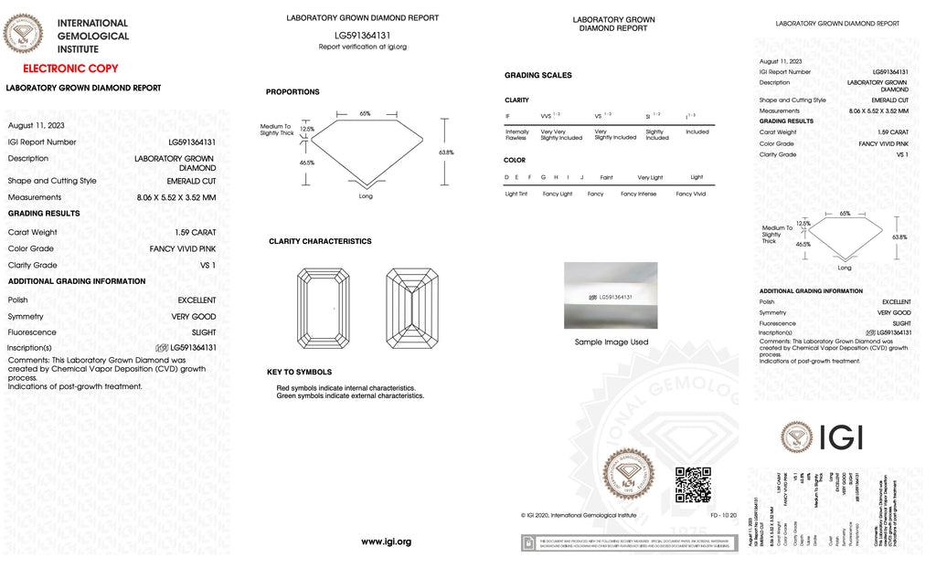 CVD LG591364131 1.59CT PINK VS1 EMERALD EX EX