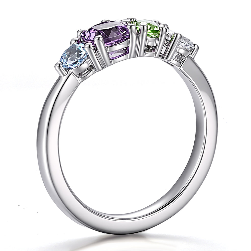 Personalized Trio Gemstone & Diamond Accent Ring