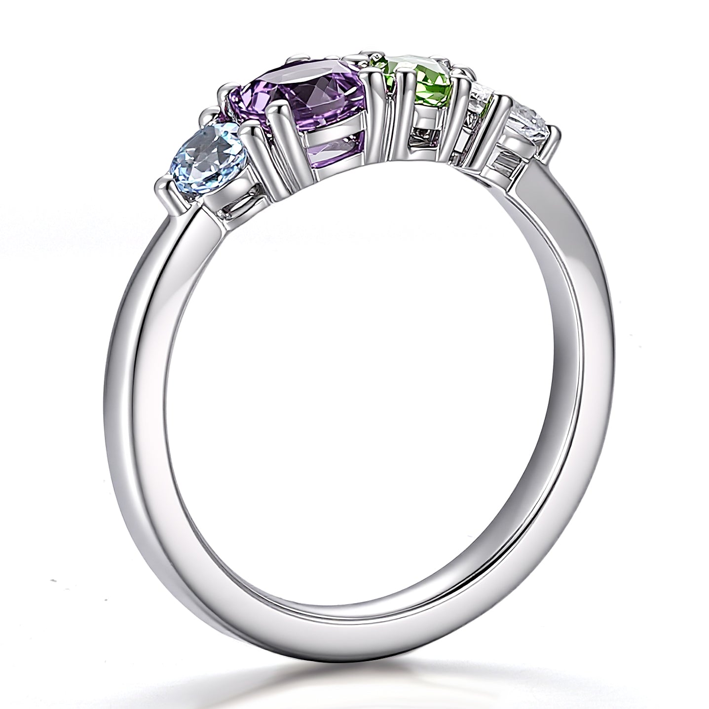 Personalized Trio Gemstone & Diamond Accent Ring