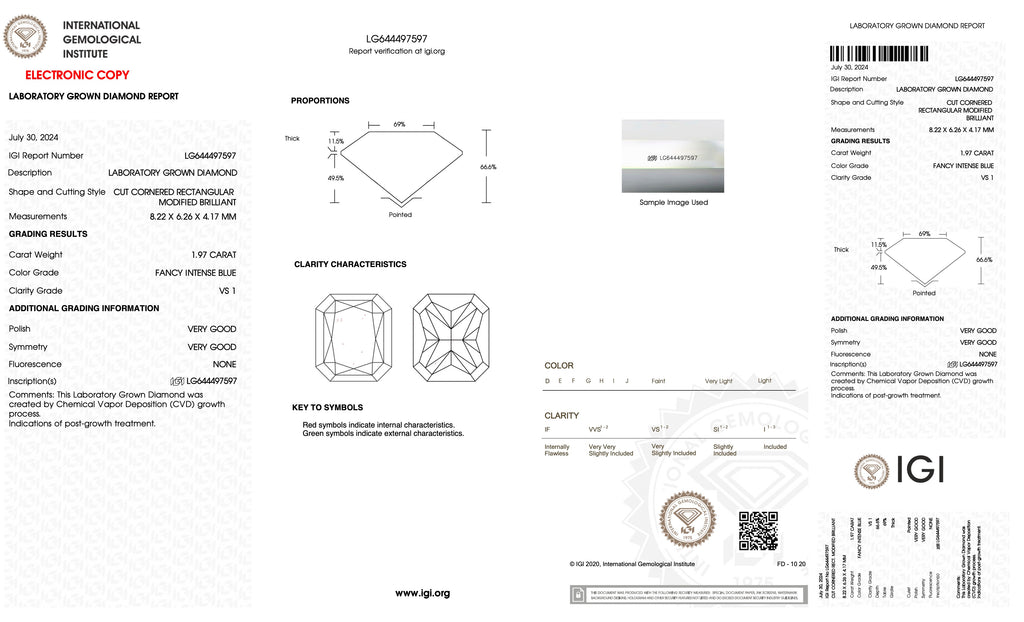 CVD LG644497597 1.97CT BLUE VSI RAD VG VG