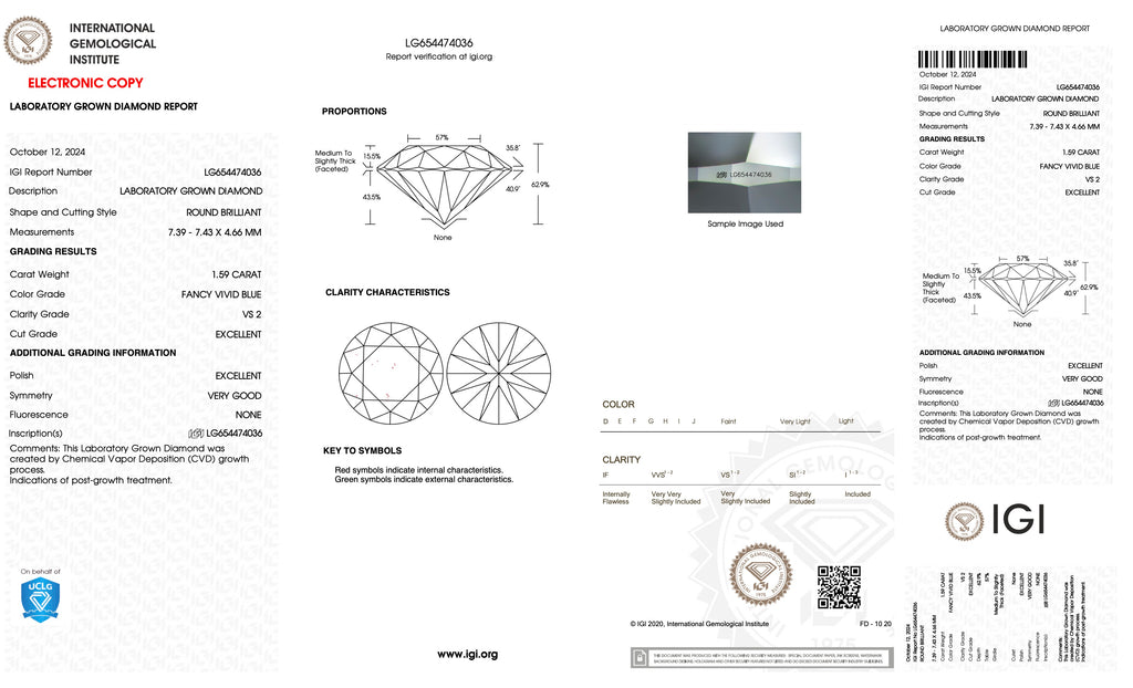 CVD LG654474036 1.59CT BLUE VS 2 ROUND EX VG