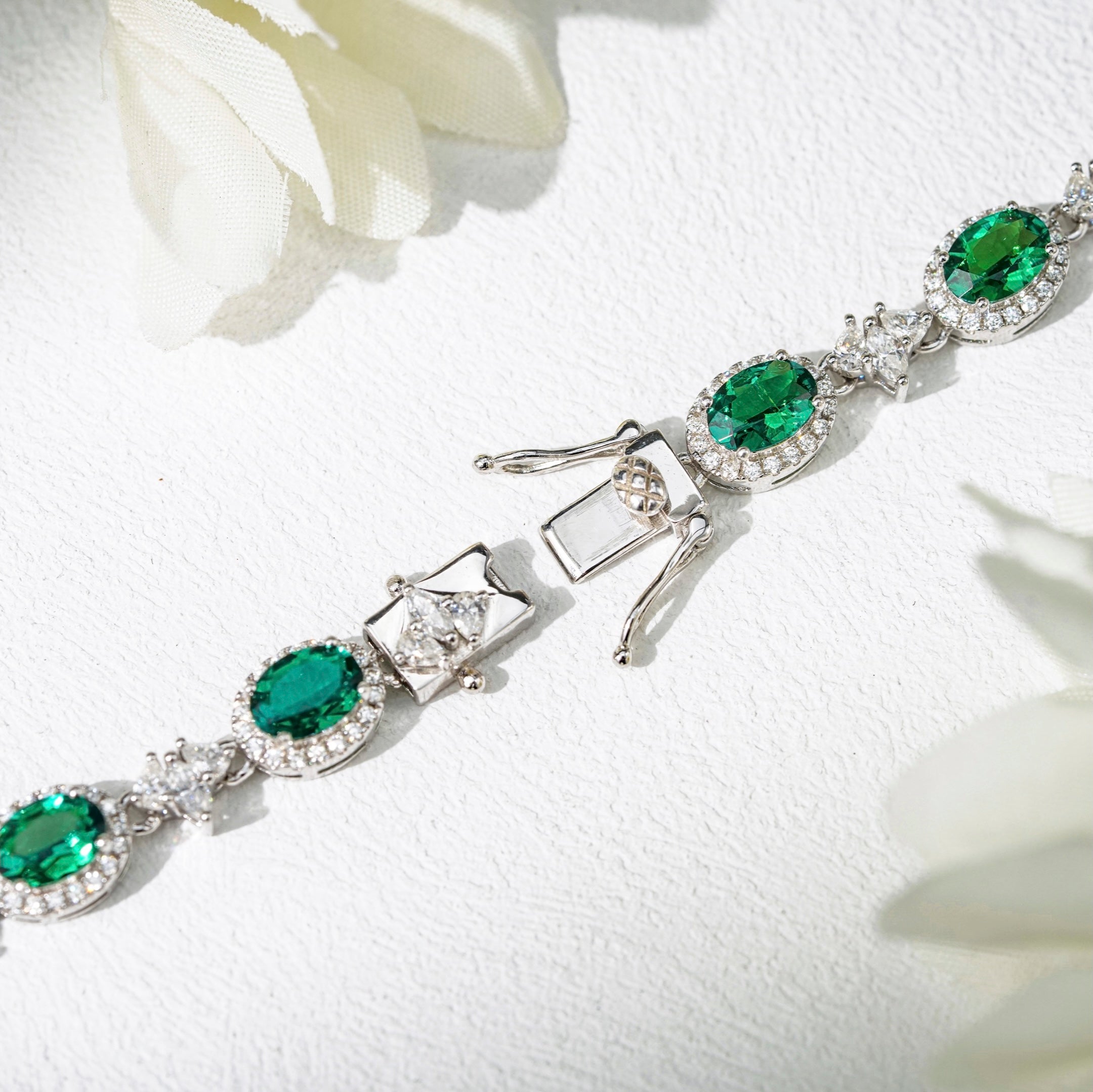 Romantic Emerald & Diamond Heart Drop Necklace