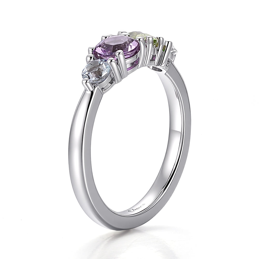 Personalized Trio Gemstone & Diamond Accent Ring