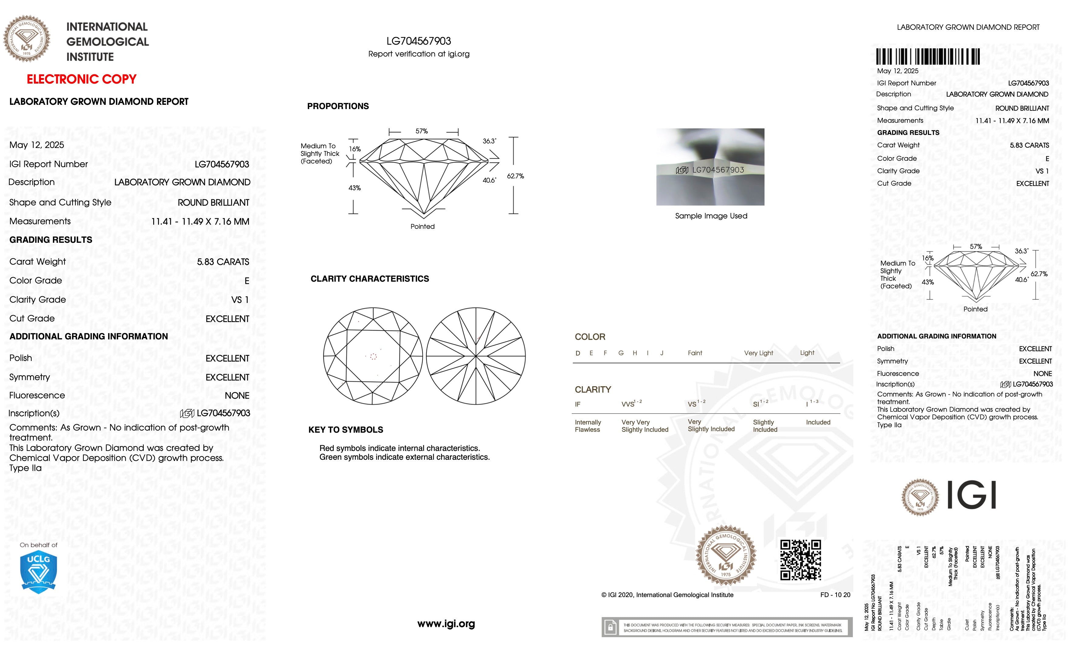 CVD LG704567903 5.83CT E VSI ROUND EX EX