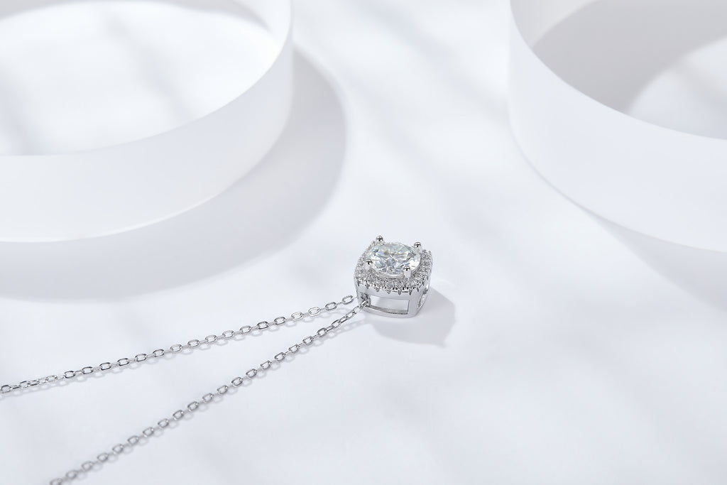 Dazzling Cushion-Cut Diamond Halo Pendant Necklace