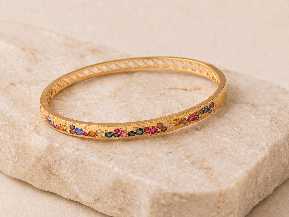 The Eleanora "Stardust" Hammered Multi-Gemstone & Diamond Bangle