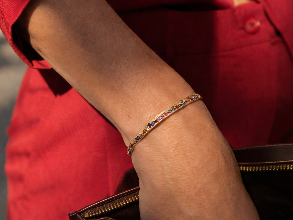 The Eleanora "Stardust" Hammered Multi-Gemstone & Diamond Bangle
