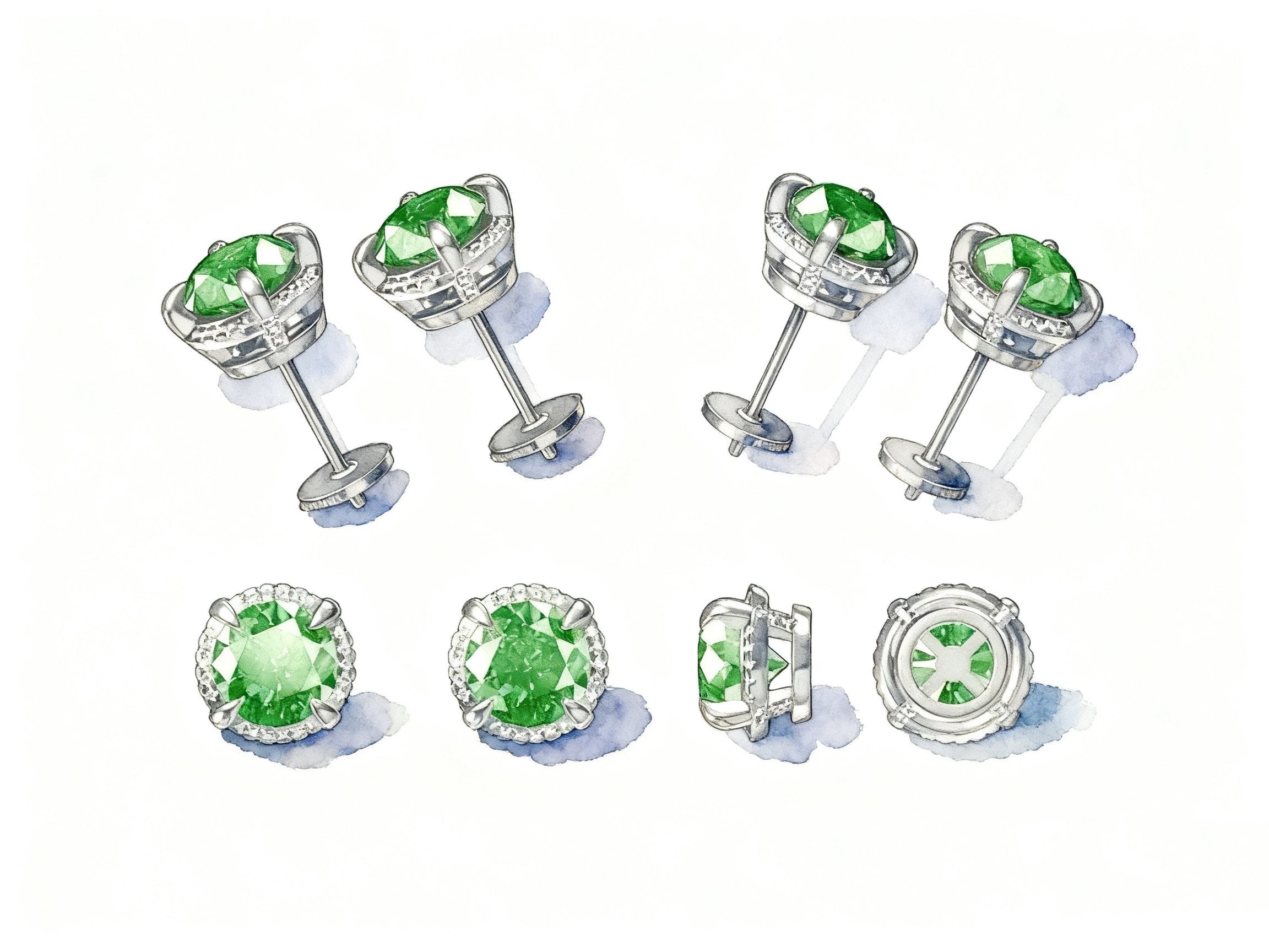 Exquisite Emerald & Diamond Halo Stud Earrings