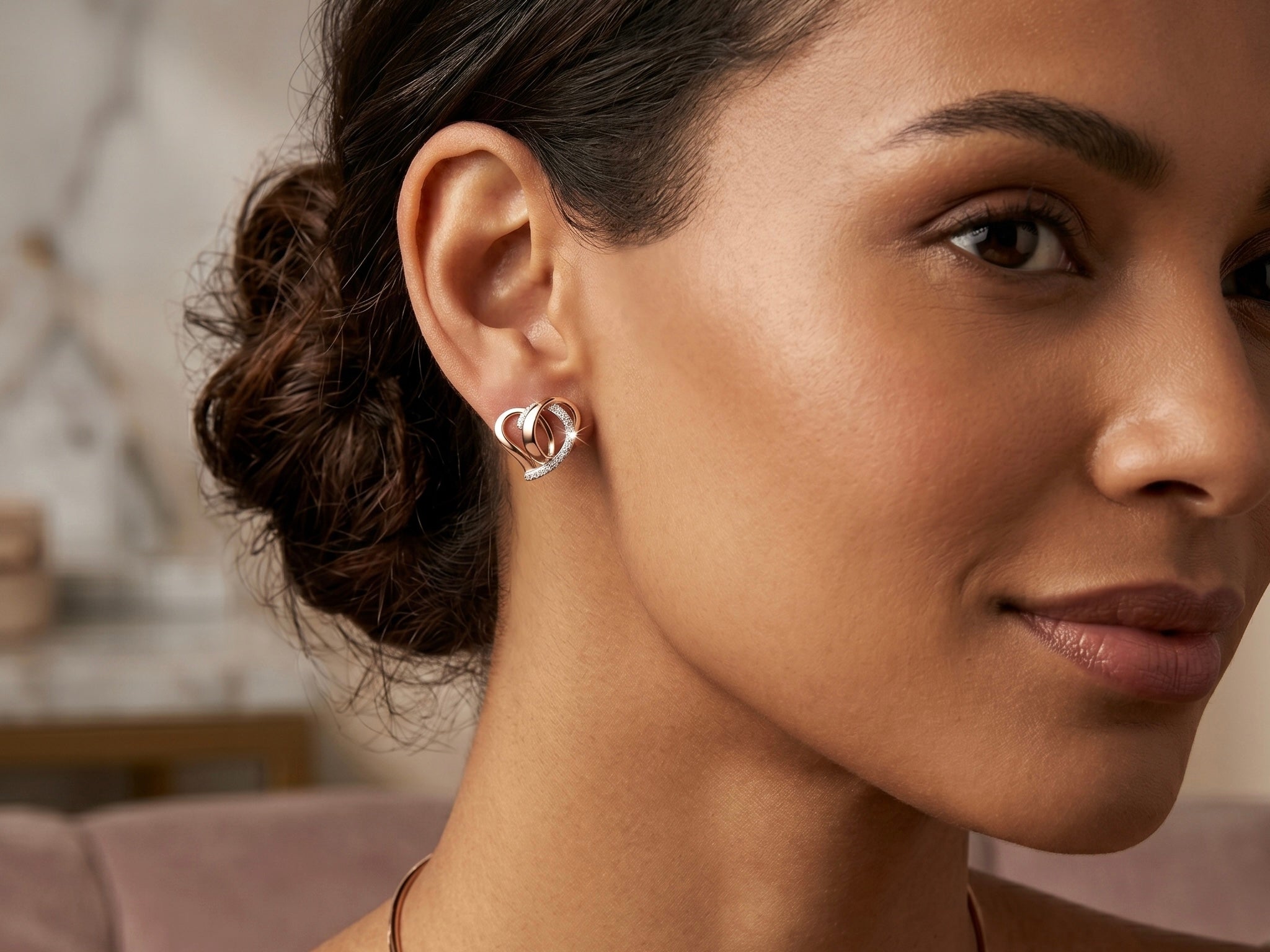 The "Entwined Love" 14k Rose Gold & Natural Diamond Heart Earrings