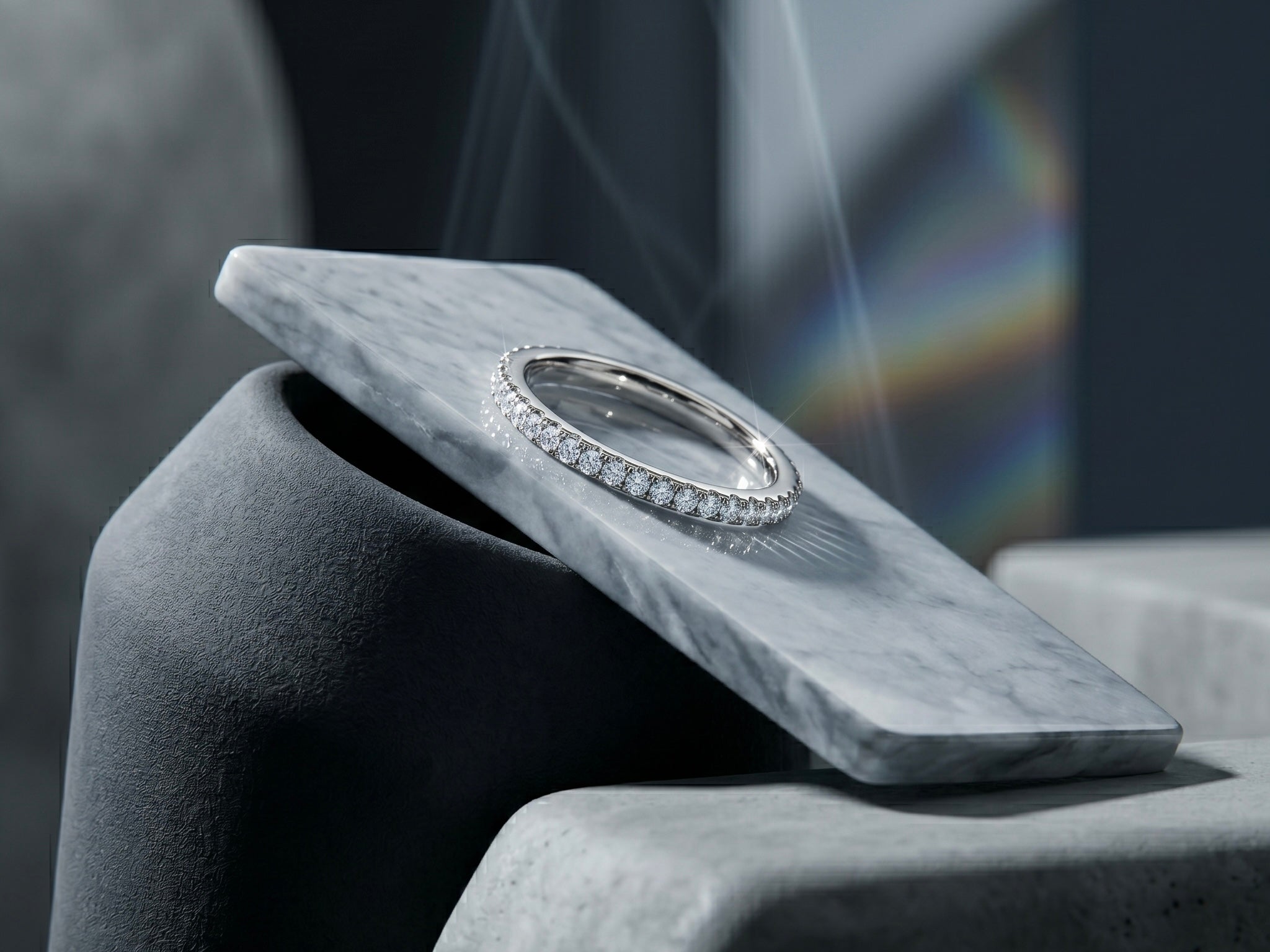The Eleanora "Starlight" 14k White Gold & Natural Diamond Half-Pave Band