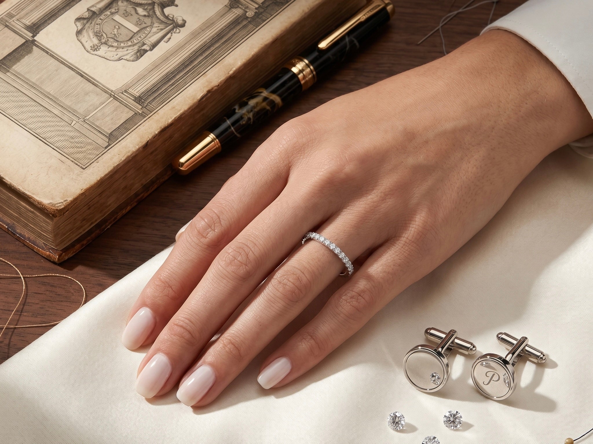 The Eleanora "Starlight" 14k White Gold & Natural Diamond Half-Pave Band