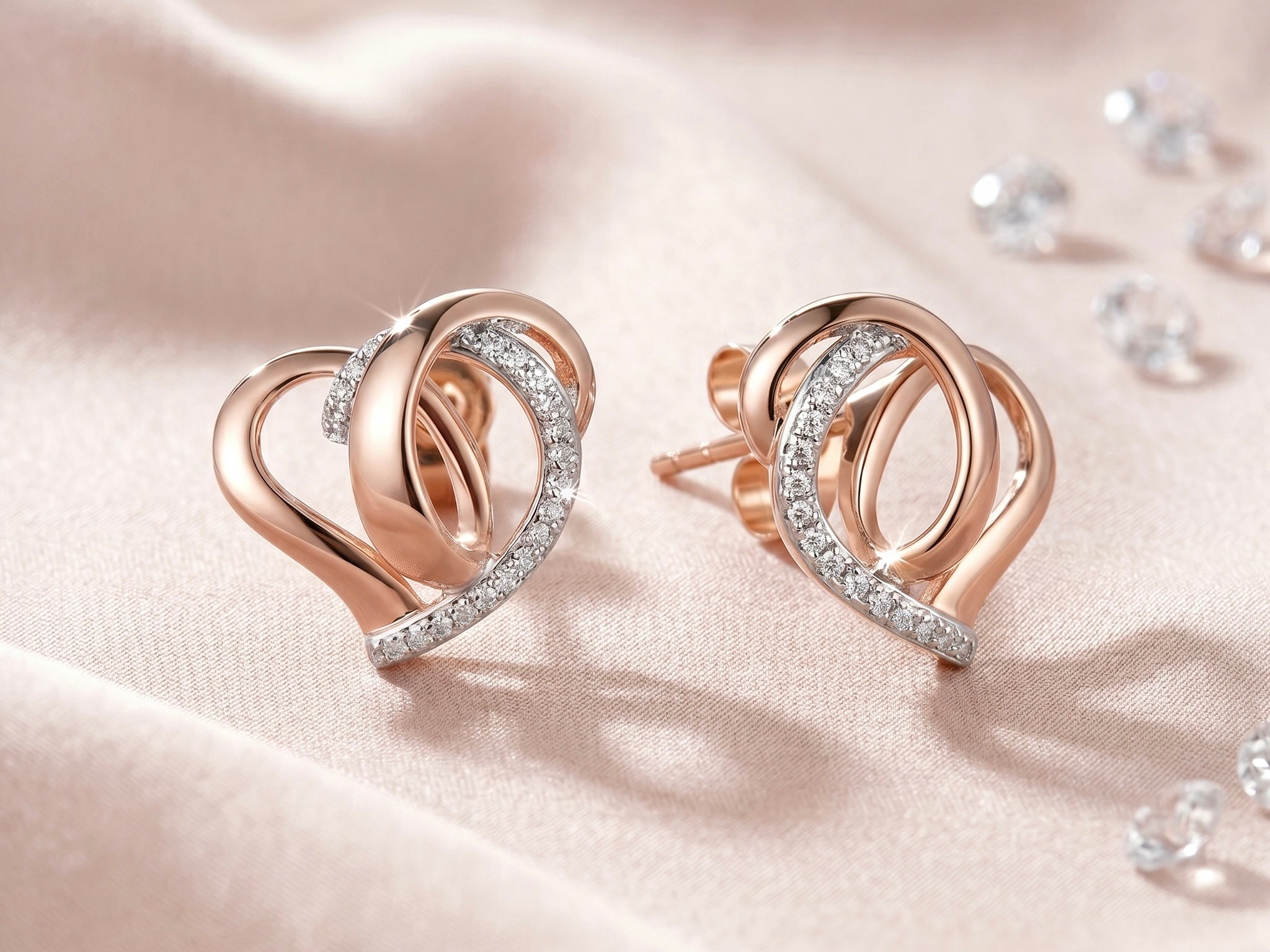 The "Entwined Love" 14k Rose Gold & Natural Diamond Heart Earrings