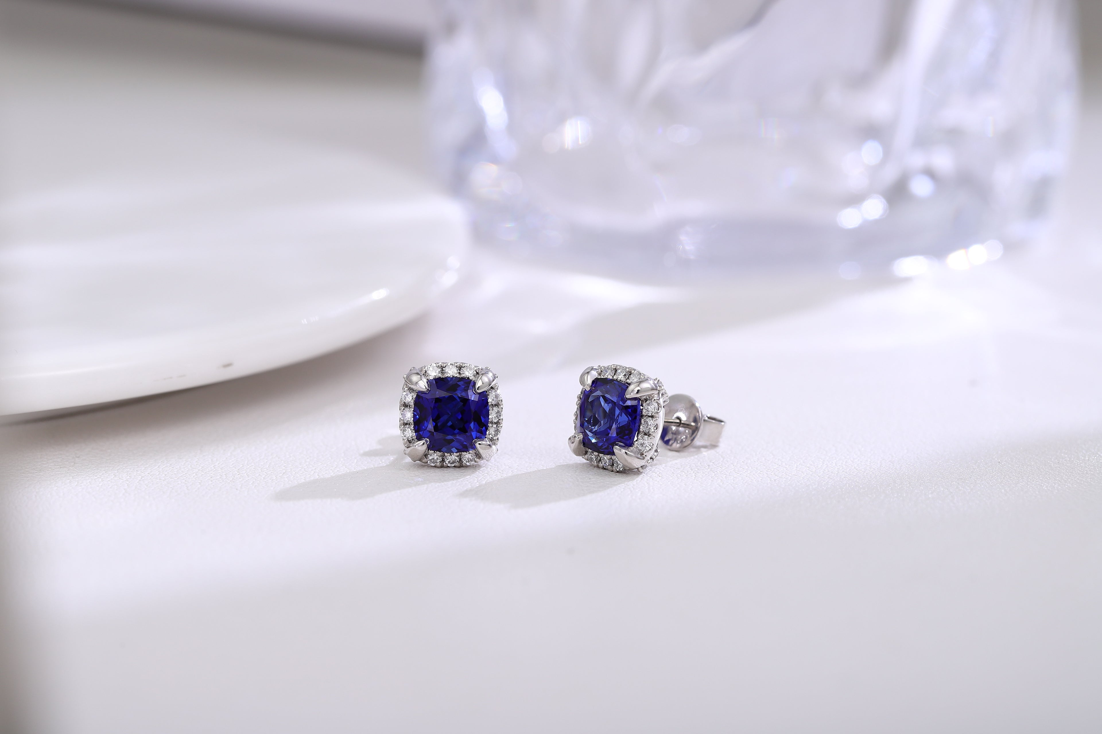 Elegant Sapphire & Diamond Halo Stud Earrings