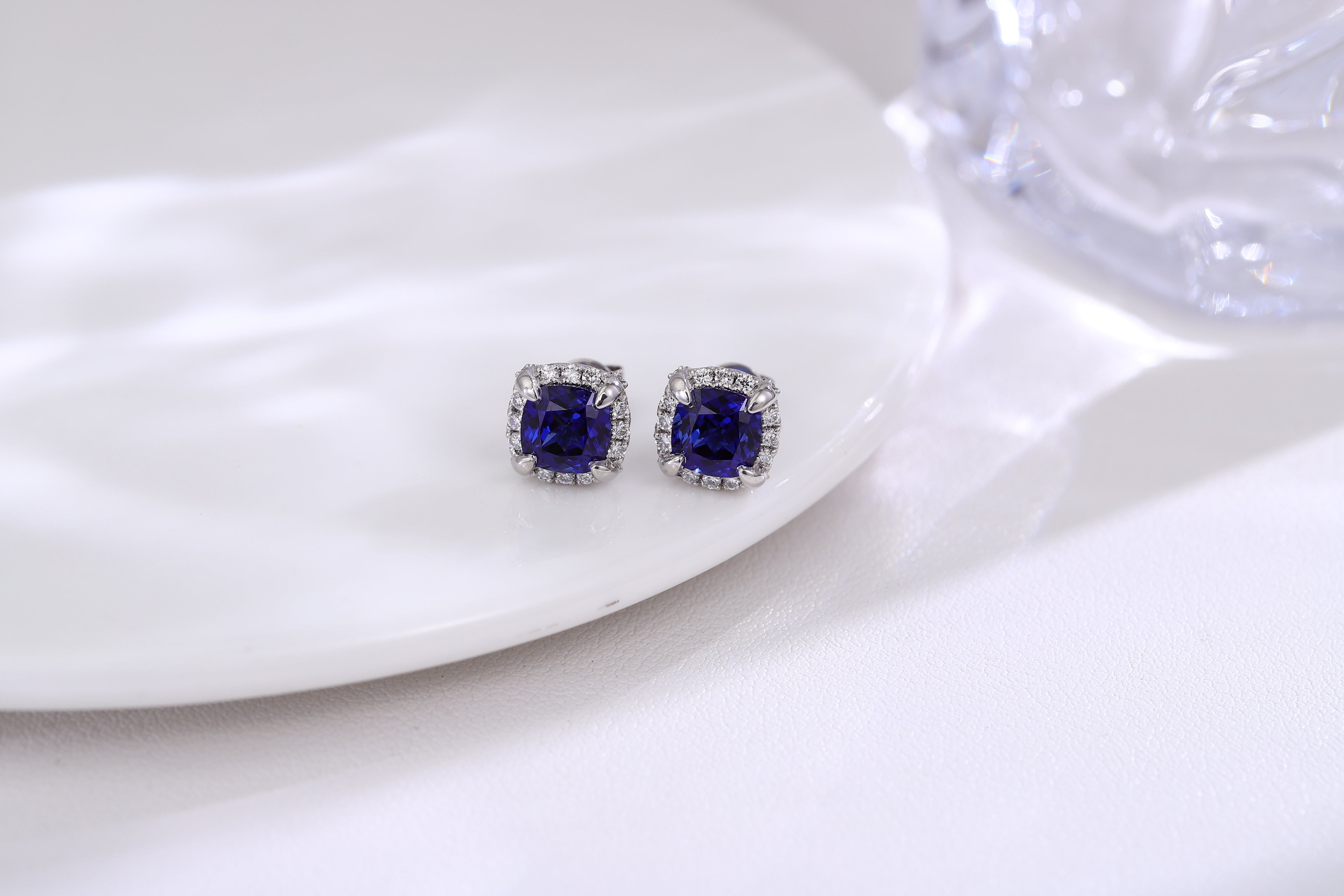 Elegant Sapphire & Diamond Halo Stud Earrings
