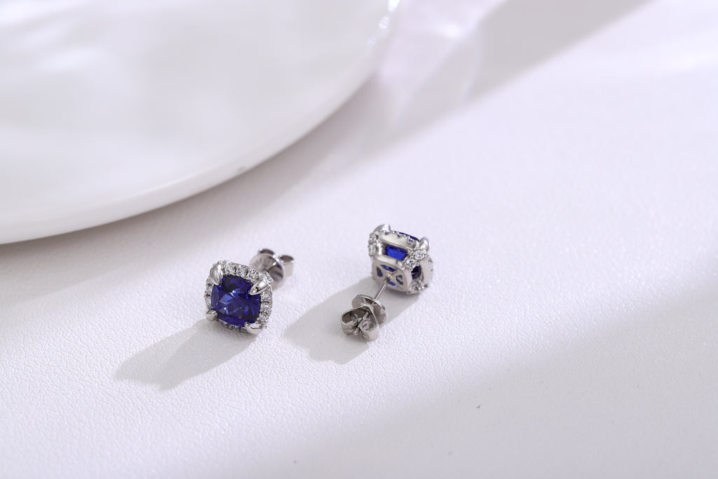 Elegant Sapphire & Diamond Halo Stud Earrings