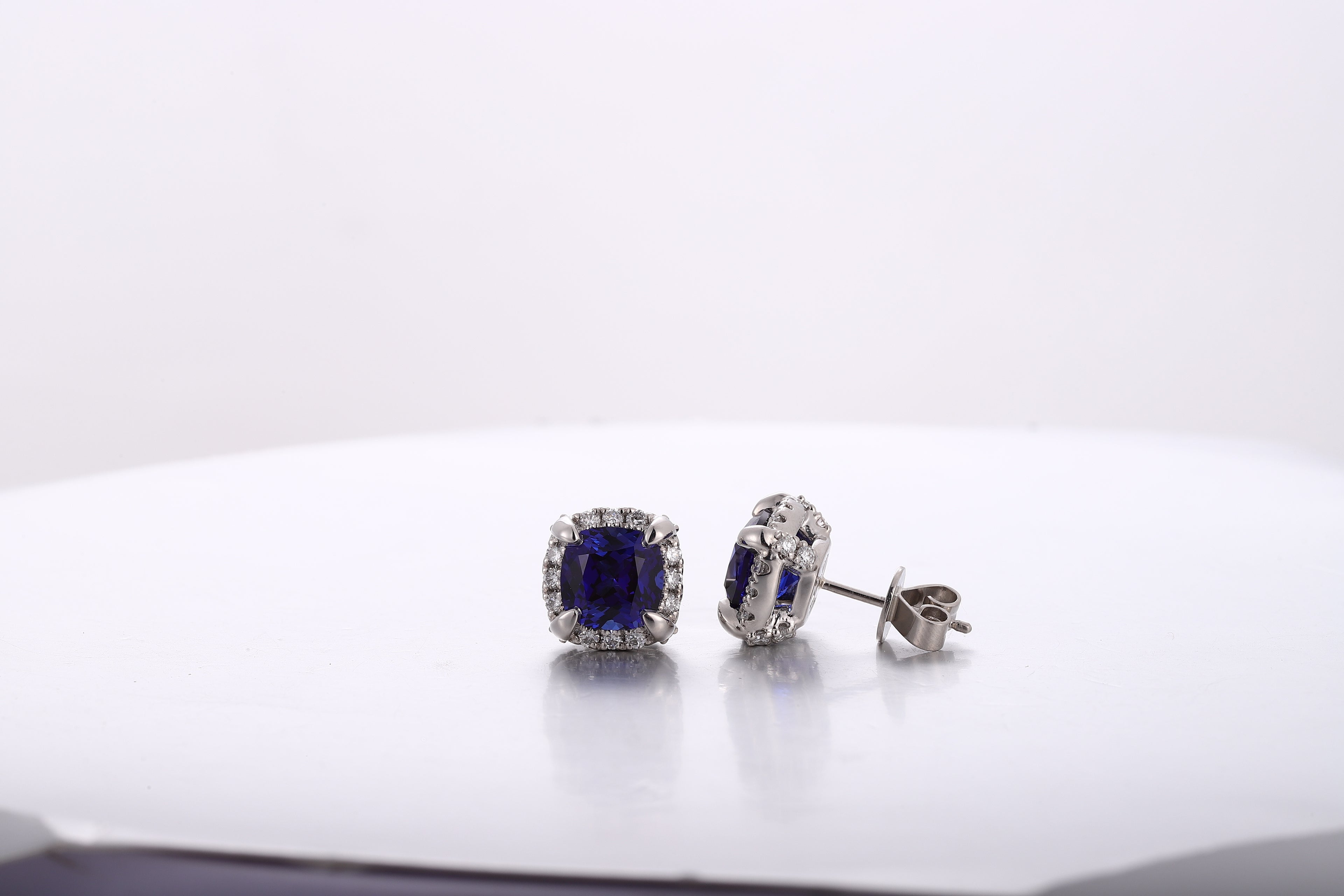 Elegant Sapphire & Diamond Halo Stud Earrings