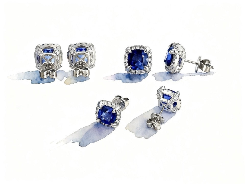 Elegant Sapphire & Diamond Halo Stud Earrings