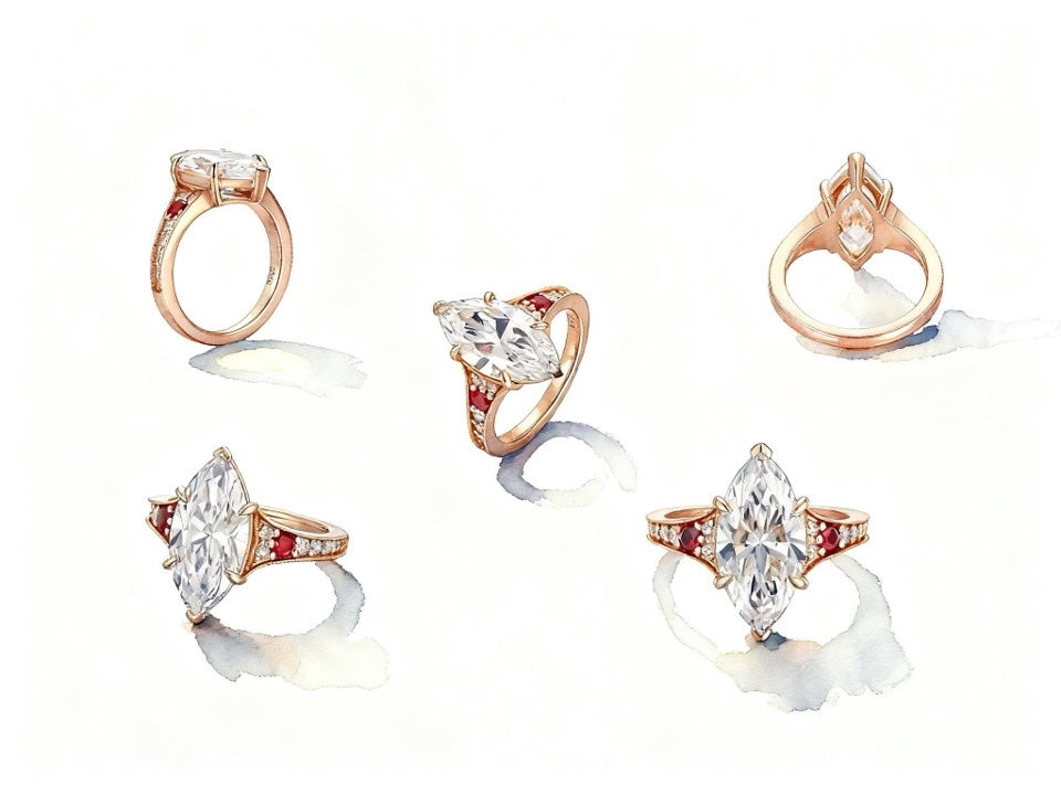 Dazzling Marquise Diamond & Ruby Accent Ring in Yellow Gold