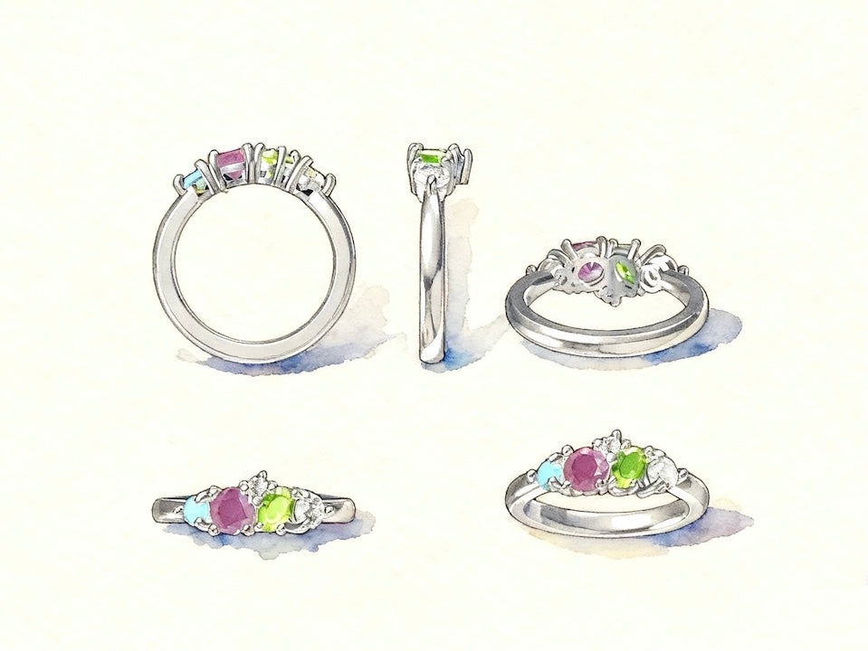 Personalized Trio Gemstone & Diamond Accent Ring