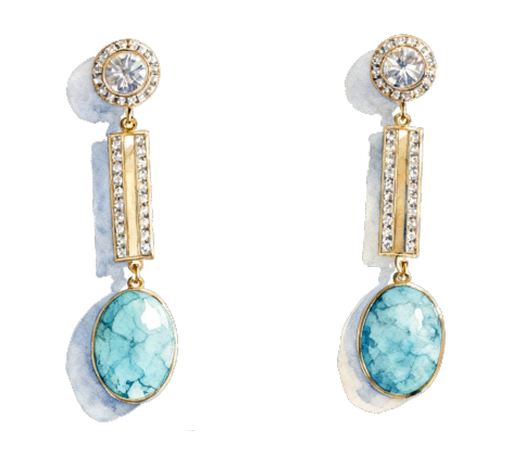 The "Azure Horizon" Geometric Turquoise & Diamond Drop Earrings