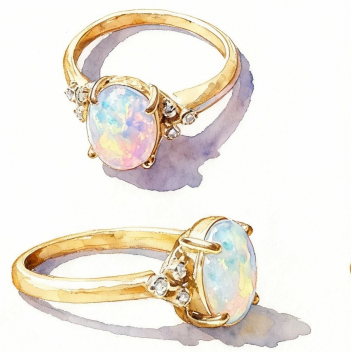 The "Ocean Fire" Oval Opal & Diamond Ring in 14k White Gold