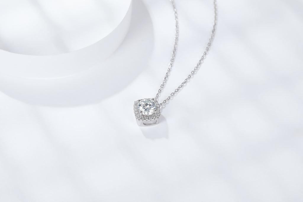 Dazzling Cushion-Cut Diamond Halo Pendant Necklace