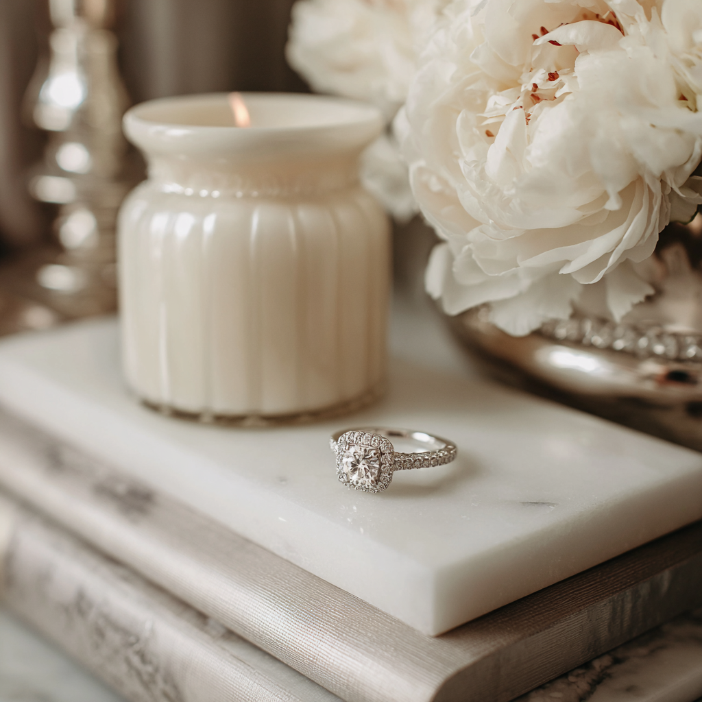 The "Ethereal Brilliance" Round-Cut Diamond Halo Ring in 18k White Gold