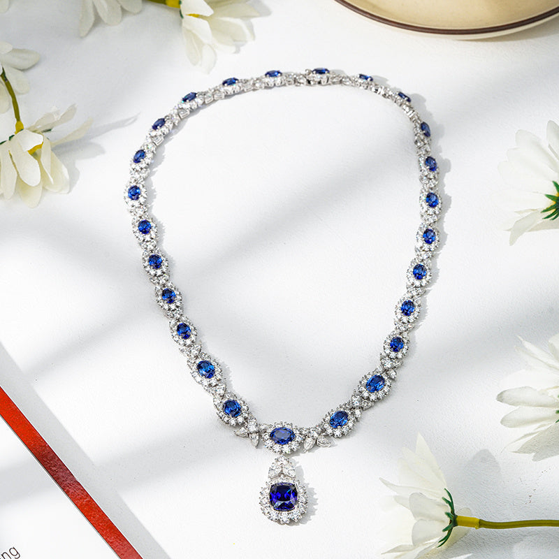 Magnificent Royal Blue Sapphire & Diamond Statement Necklace