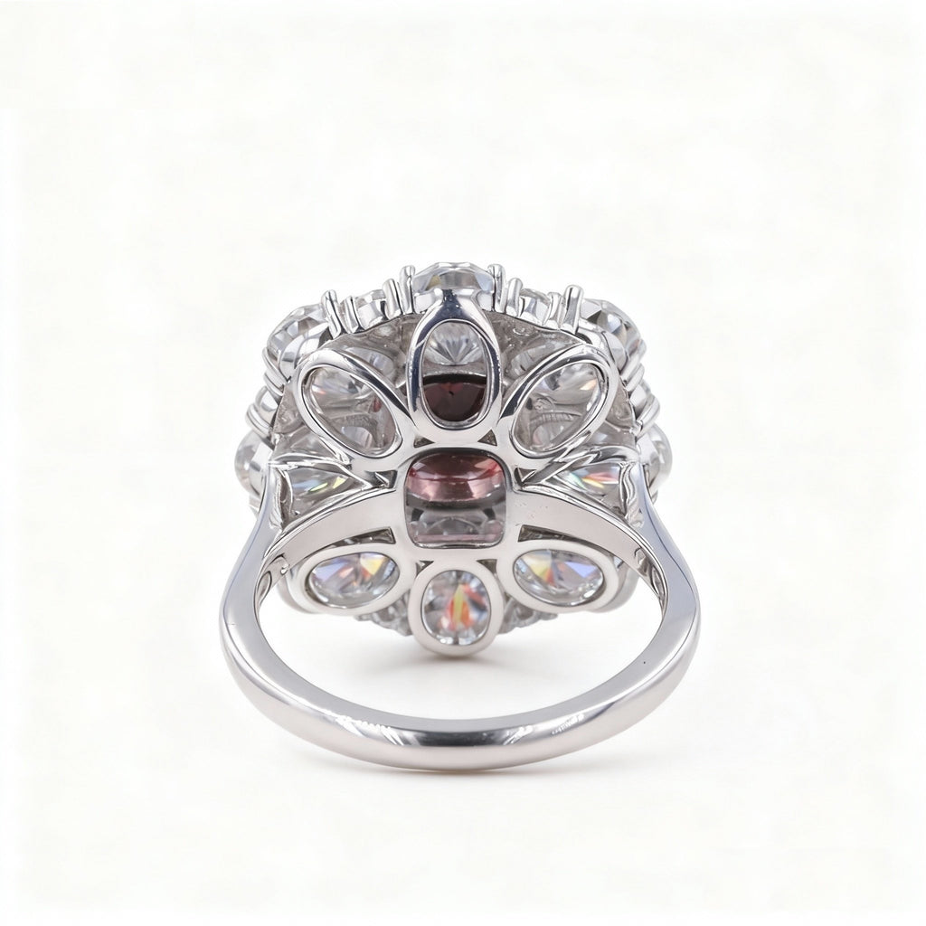 Vintage-Inspired Padparadscha & Diamond Flower Halo Ring