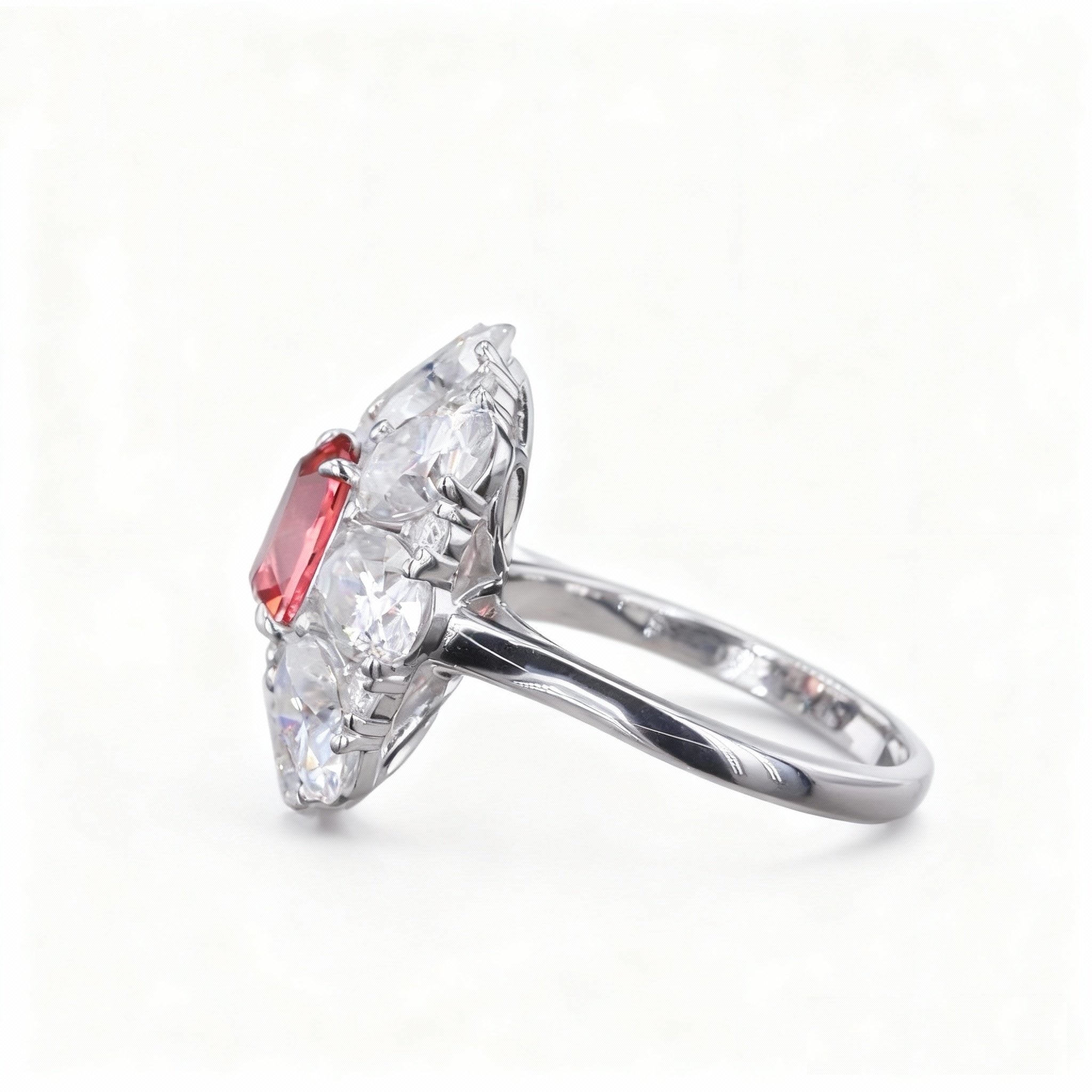 Vintage-Inspired Padparadscha & Diamond Flower Halo Ring