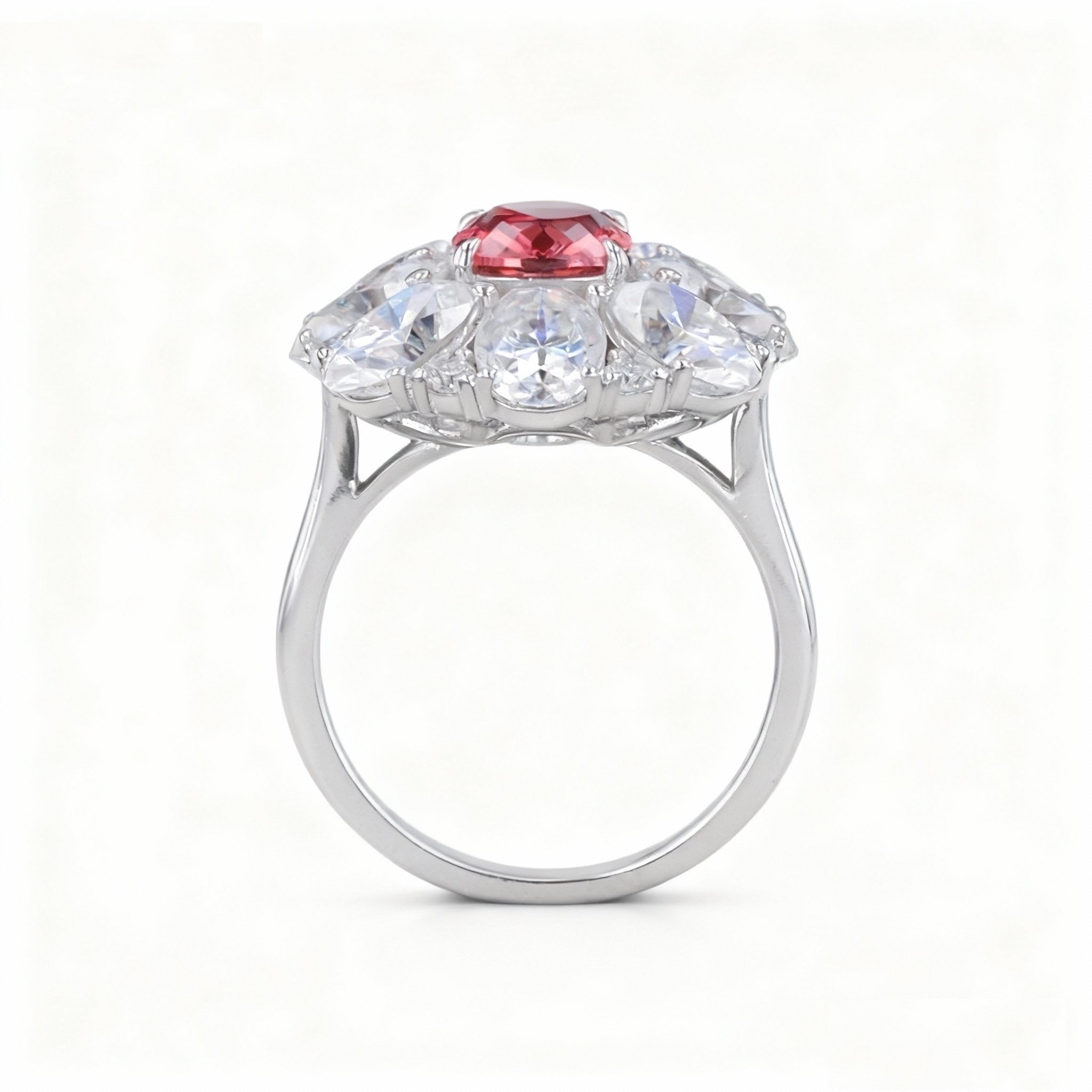 Vintage-Inspired Padparadscha & Diamond Flower Halo Ring