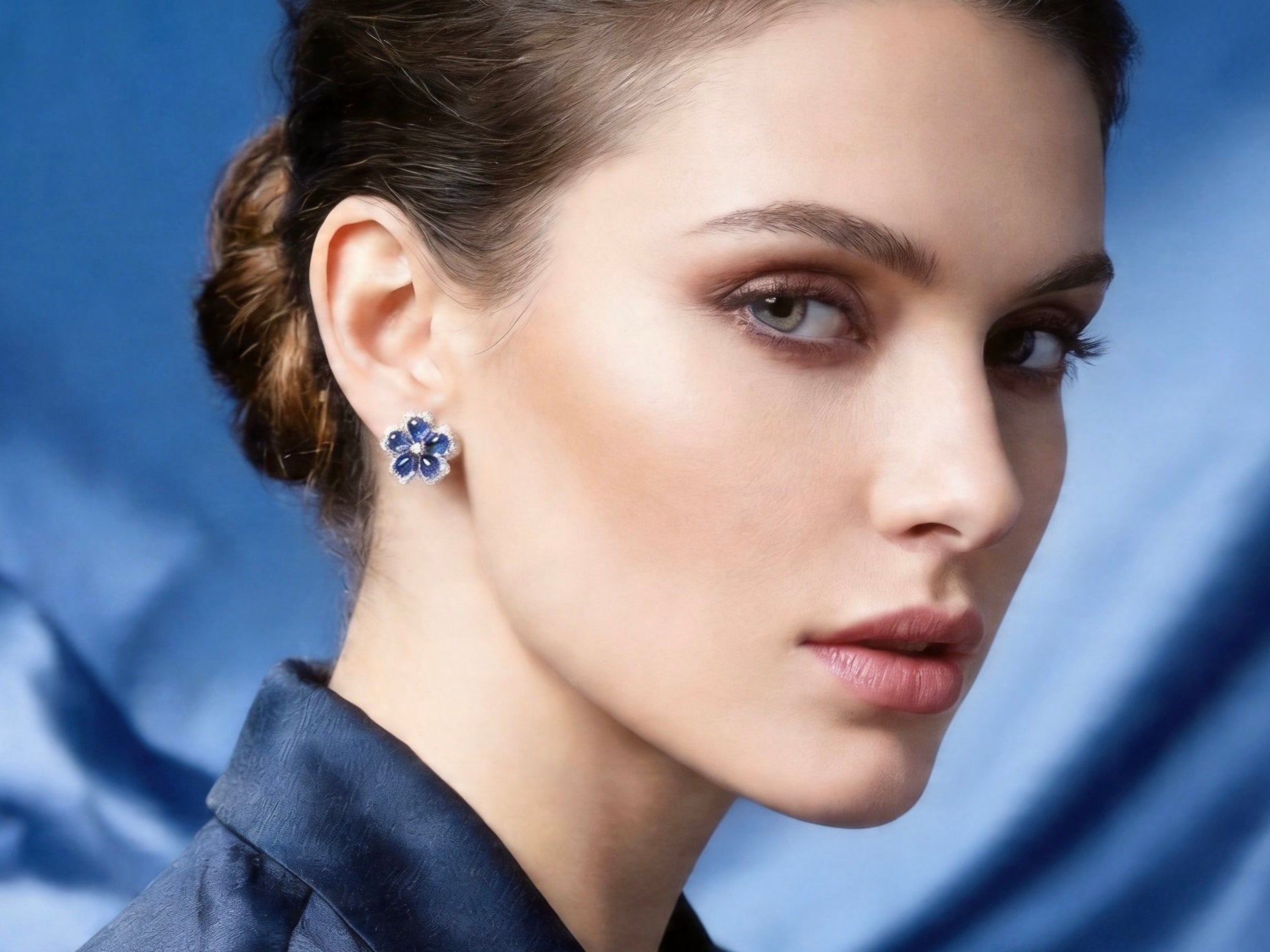 The "Midnight Bloom" Natural Sapphire & Natural Diamond Floral Earrings